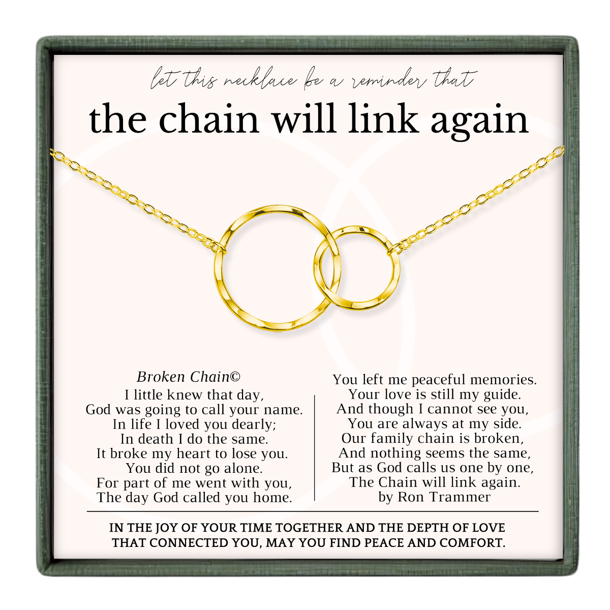 The image is a necklace with two gold rings, accompanied by a poem about the chain and its significance.