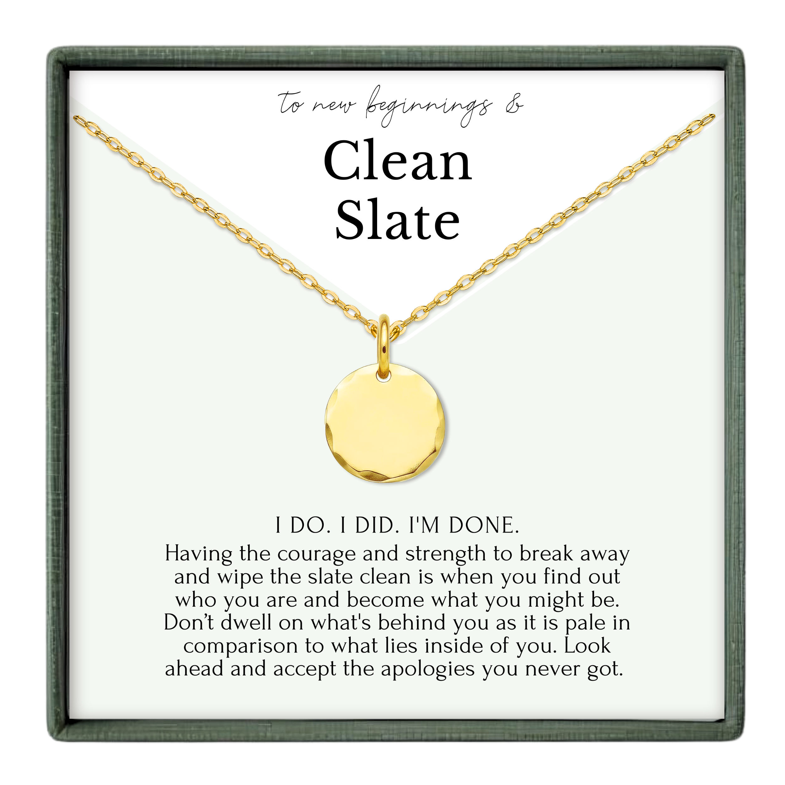 a necklace with a pendant, accompanied by a motivational message about self-improvement and personal growth.