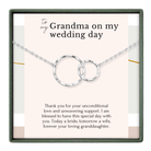 The image is a necklace with two interlocking rings, and it is presented as a gift to Grandma on her wedding day.