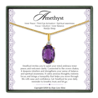 a necklace with a large purple gemstone, which is described as an "Amethyst" in the provided text.