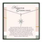 a silver necklace with a star pendant, accompanied by a text that provides a thoughtful message about the symbolism of the star and the importance of having a guiding light within oneself.