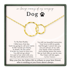 a heartfelt tribute to a dog, with a gold chain necklace featuring a dog paw print and a poem written in black text.