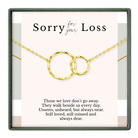 The image is a necklace with two gold rings, accompanied by a message that expresses sympathy for a loss.
