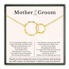 The image is a necklace with two gold rings, and it is presented as a gift for the mother of the groom. The text is a heartfelt message expressing gratitude and love for the mother, and it is written in a formal tone.