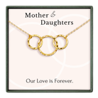 a necklace with three interlocking rings, accompanied by a message that reads "Our Love is Forever."