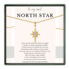 The image is a necklace with a pendant featuring a star-shaped design, accompanied by a poem about the North Star.