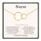 The image is a necklace with two gold rings, and it is accompanied by a message expressing congratulations to a nurse.