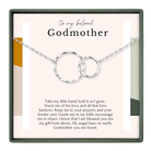 The image is a necklace with a pendant that says "To my beloved Godmother" and includes a message about the love and care of Godmother.