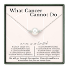The image is a necklace with a pearl pendant, accompanied by a message about cancer and friendship.
