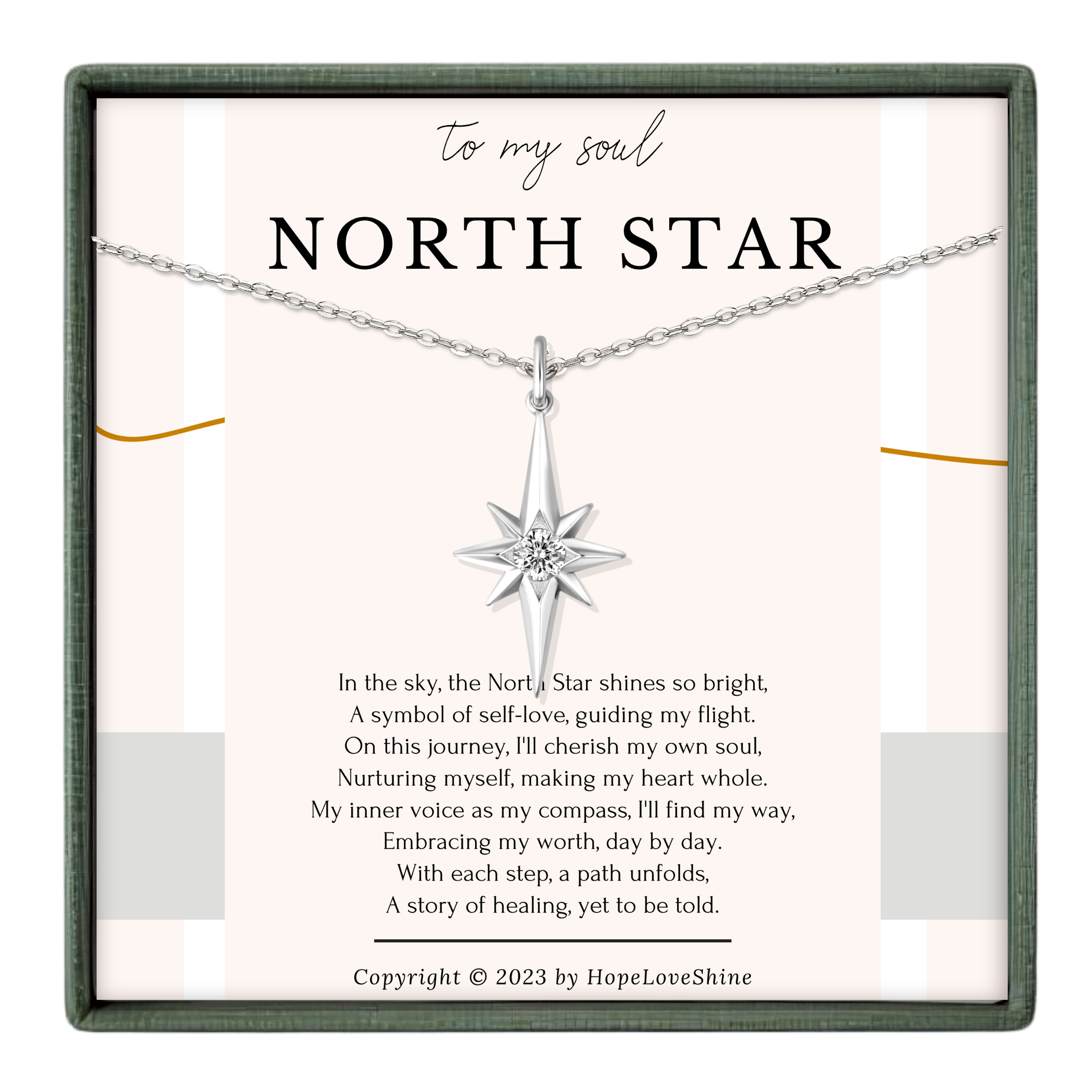 The image is a necklace with a pendant featuring a star-shaped design. The necklace is displayed in a square frame with a white background.