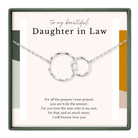 The image is a necklace with two interlocking rings, accompanied by a heartfelt message expressing love and appreciation for the daughter in law.