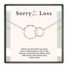 The image is a necklace with two interlocking rings, accompanied by a message that expresses sympathy for a loss.