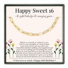 The image is a birthday card for a 16-year-old girl, celebrating her 16th birthday. The card features a gold chain necklace with a message of love and support from the sender.