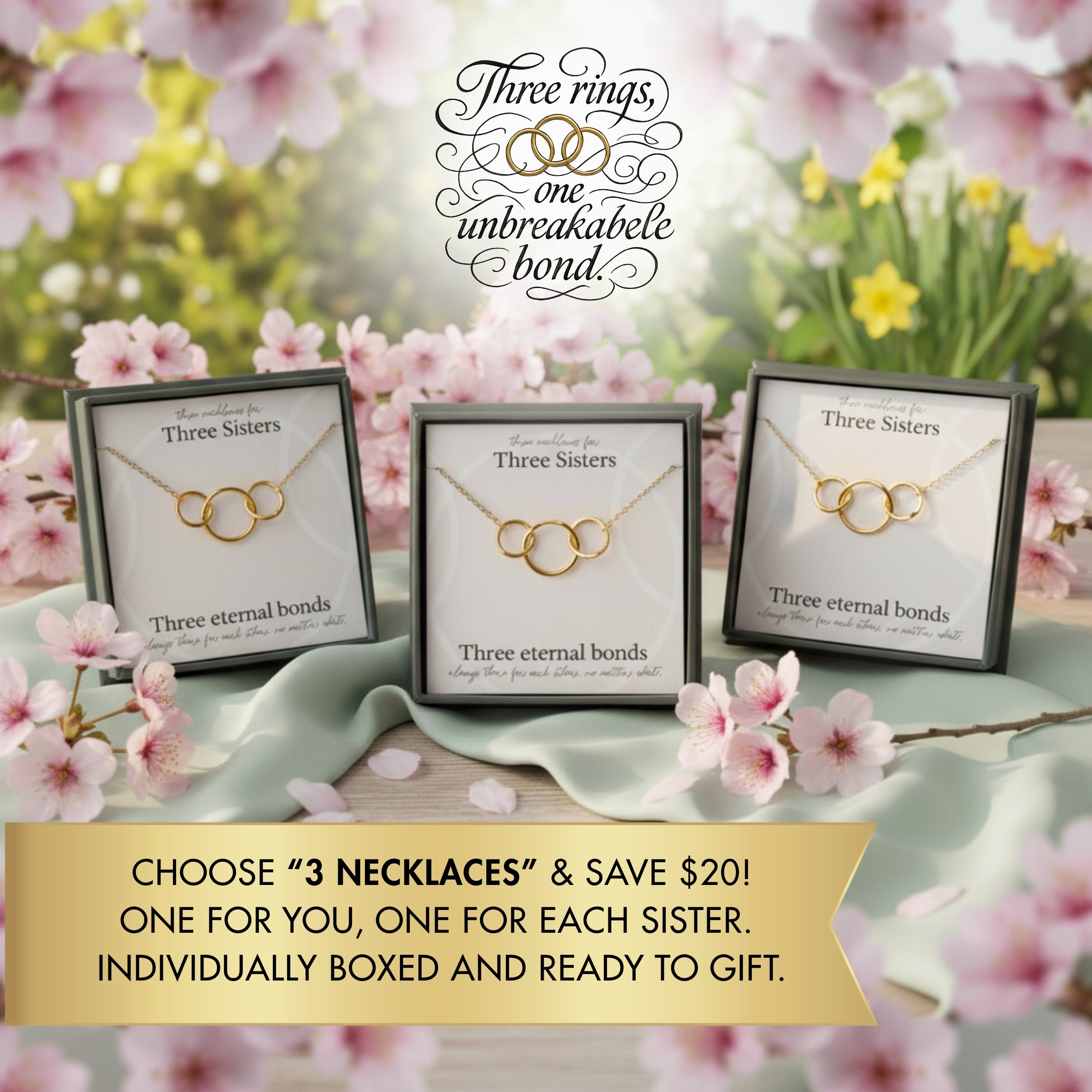 アクセサリー saku_riko.sisters Three Sisters Necklace Set – A Heartfelt Gift to Celebrate
