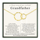 The image is a memorial tribute to a grandfather, featuring a gold chain with two interlocking rings and a heartfelt message about the grandfather's love and the memories they shared.