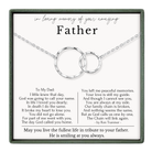 a heartfelt message expressing love and remembrance for a father, accompanied by a necklace with two interlocking rings. The message is a tribute to the father, expressing the love and memories shared between them.