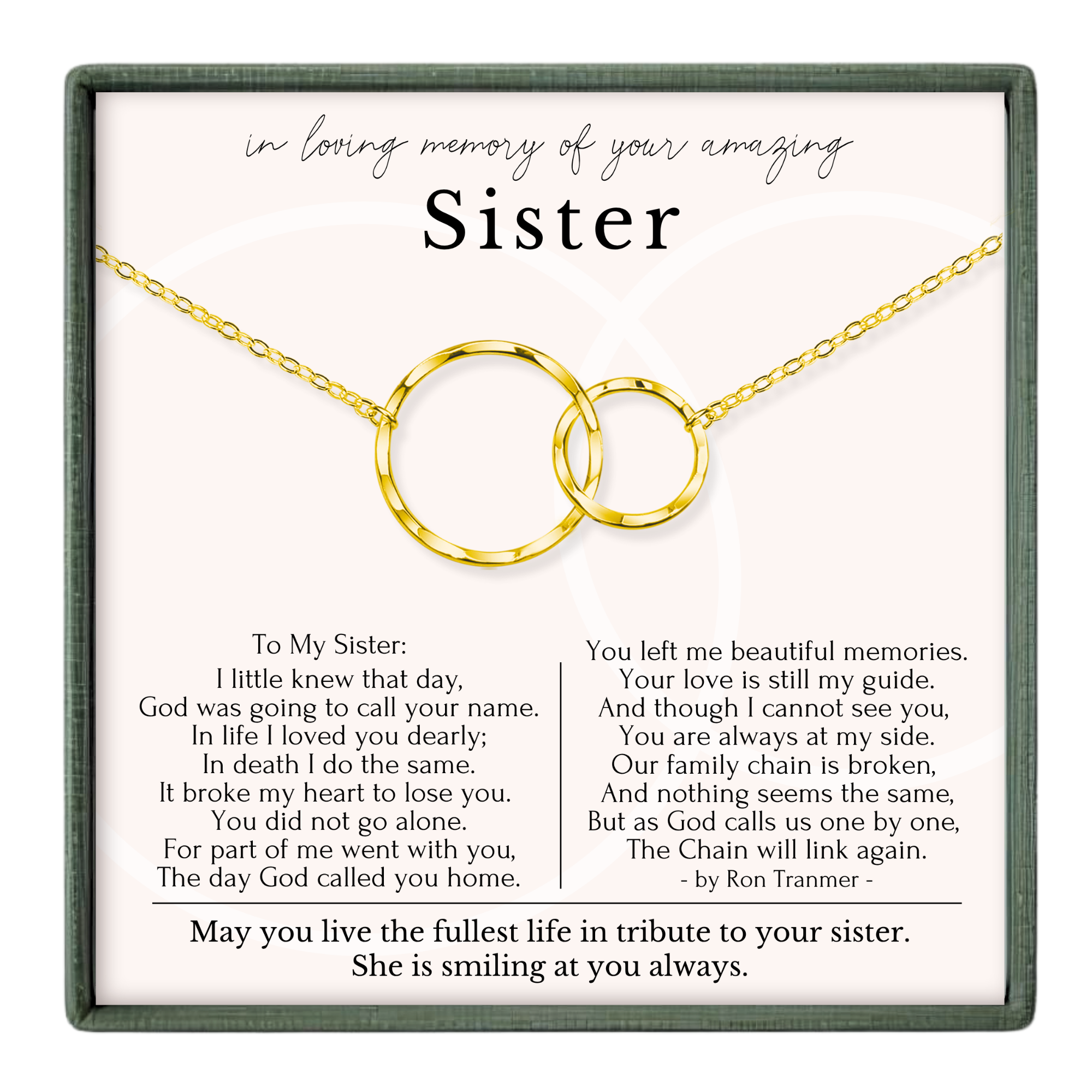 a heartfelt tribute to a sister, expressing love, loss, and the passage of time. The text is written in a formal and emotional tone, conveying the speaker's feelings and memories of their sister.