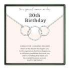 The image is a birthday card with a necklace and a message about the 30th birthday of a special woman.