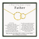 a heartfelt message expressing love and remembrance for a father, accompanied by a necklace with two gold rings. The message is written in a formal and emotional tone, conveying the speaker's deep affection and respect for the father.