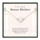 a silver necklace with a pearl pendant, accompanied by a heartfelt message expressing gratitude and love for a mother.