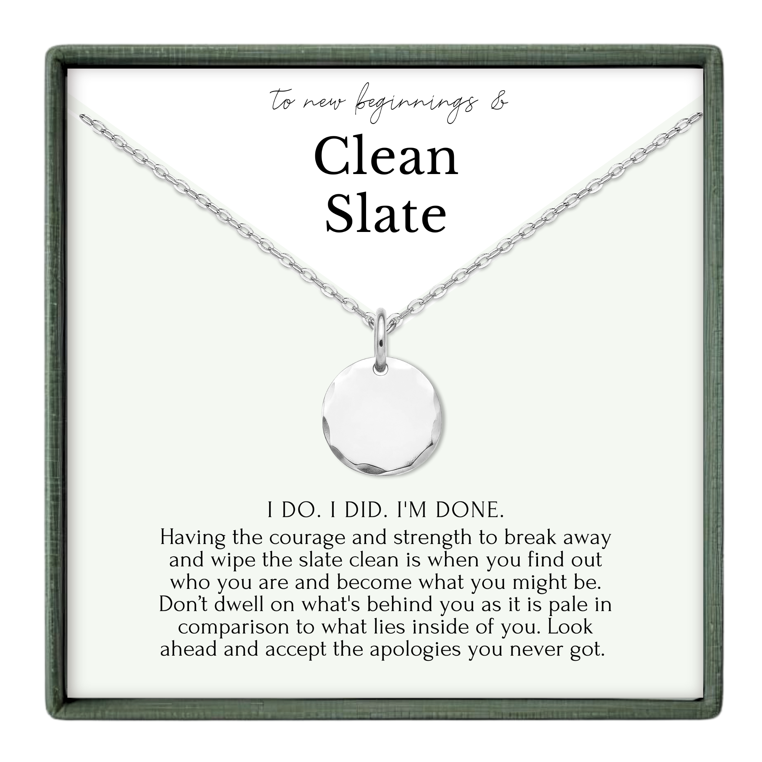 a necklace with a pendant, accompanied by a motivational message about self-improvement and personal growth.