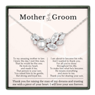 The image is a necklace with a pendant, accompanied by a heartfelt message expressing gratitude and love for the mother of the groom.