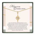 a necklace with a pendant in the shape of a star, accompanied by a message about the North Star and its symbolism.