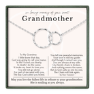a heartfelt message expressing love and appreciation for a grandmother, accompanied by a necklace with two interlocking rings. The message is written in a personal and sentimental tone, conveying the speaker's admiration and affection for their grandmother.