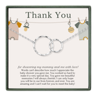 The image is a gift card for a baby shower, featuring a necklace with a baby-themed charm and a heartfelt message expressing gratitude for the baby shower gift.